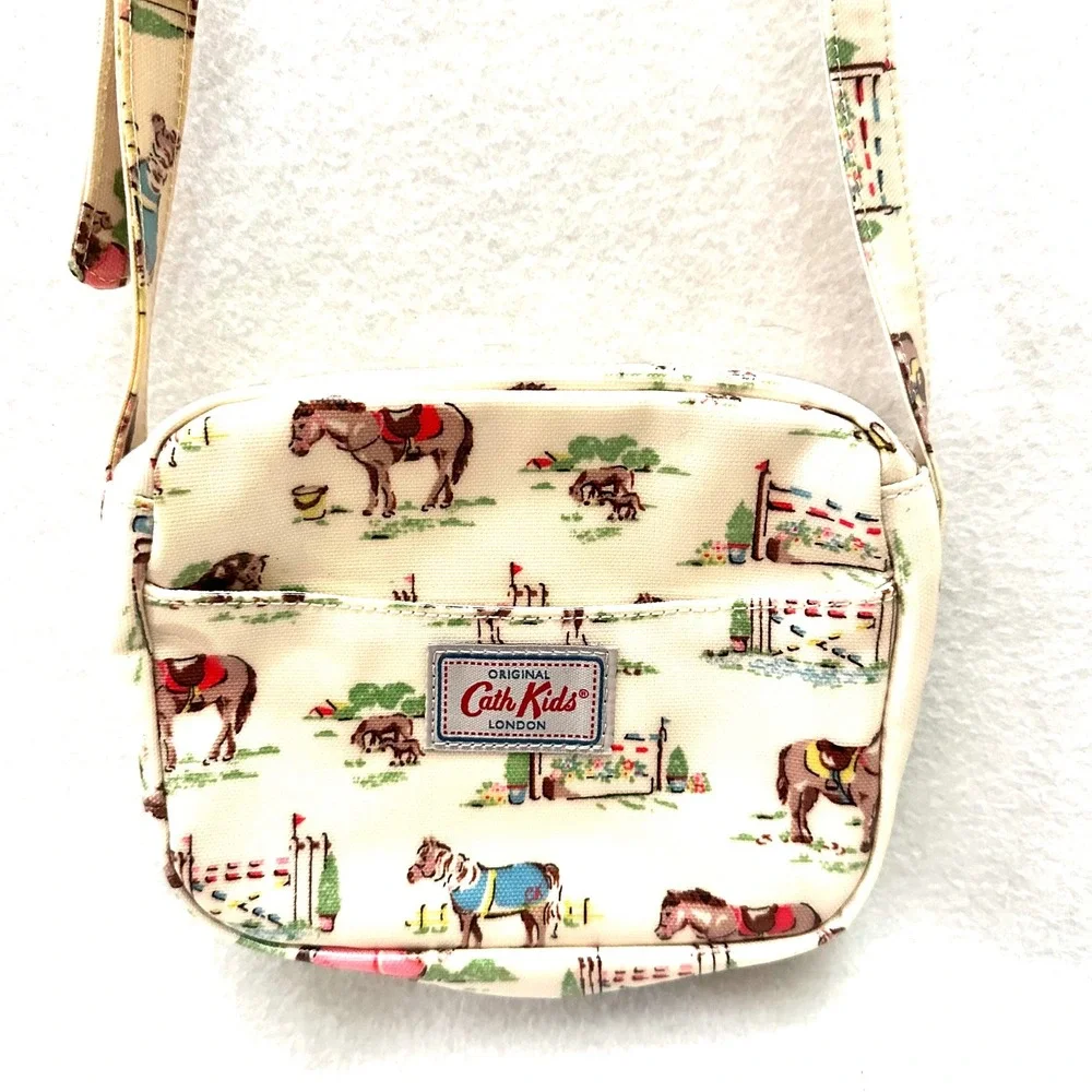 Cath Kids London Equestrian Horse Pony Print Crossbody Bag Cream Adjustable